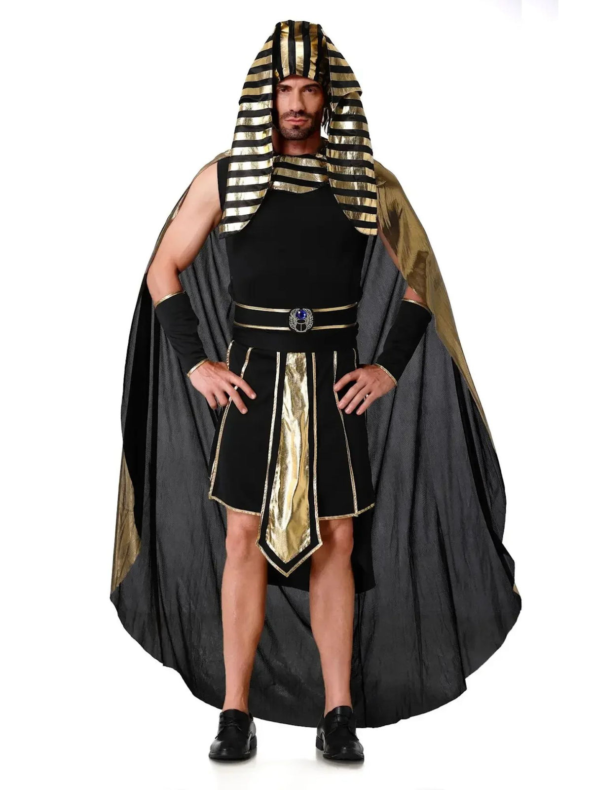 Ägyptisches Kostüm für Herren im antiken Pharao-Stil mit gold-schwarzem Design