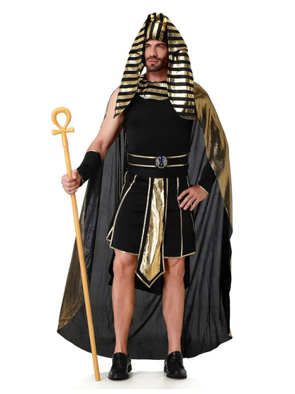 Ägyptisches Kostüm für Herren im antiken Pharao-Stil mit gold-schwarzem Design
