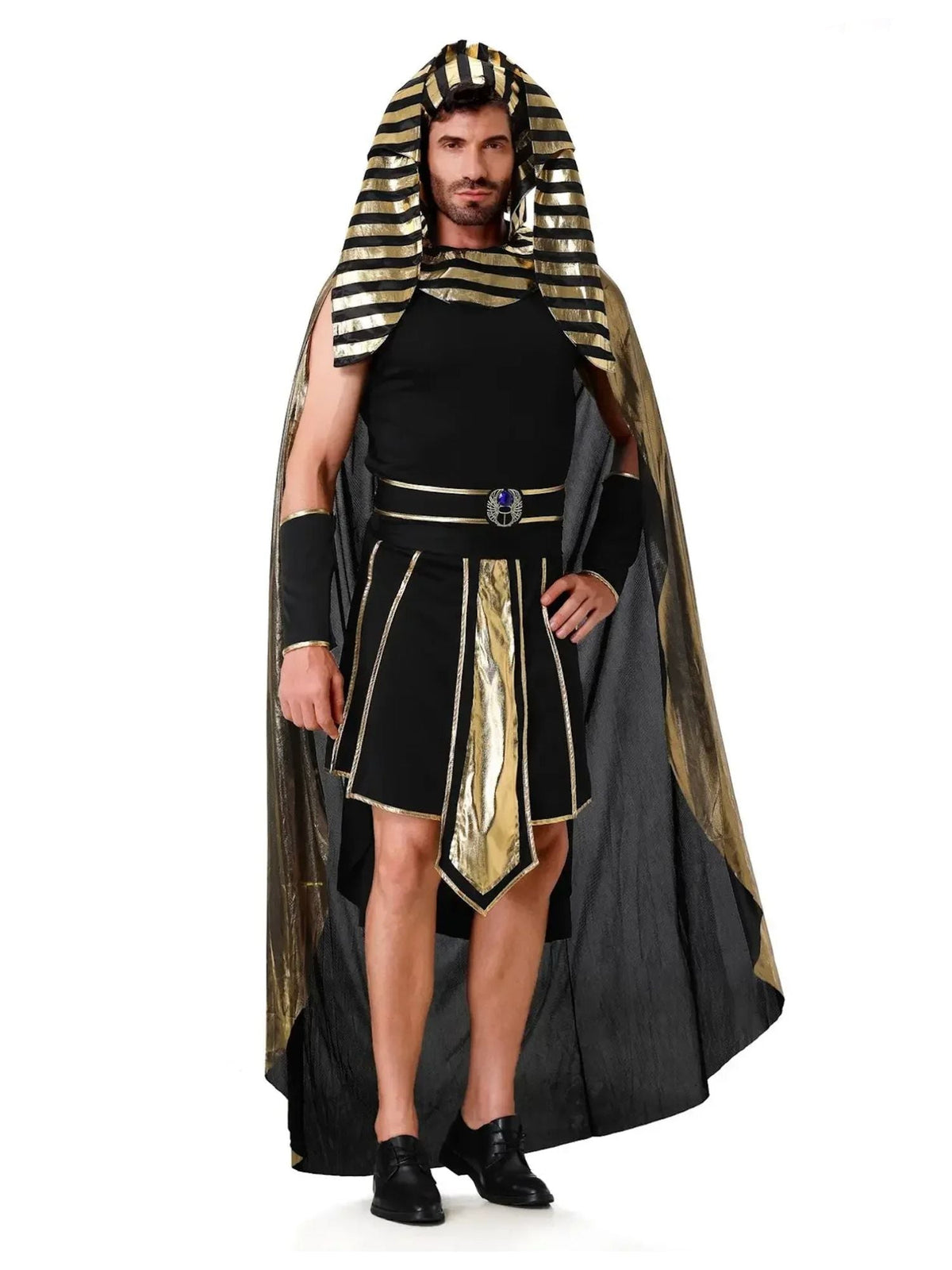 Ägyptisches Kostüm für Herren im antiken Pharao-Stil mit gold-schwarzem Design