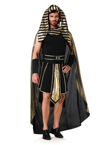 Ägyptisches Kostüm für Herren im antiken Pharao-Stil mit gold-schwarzem Design