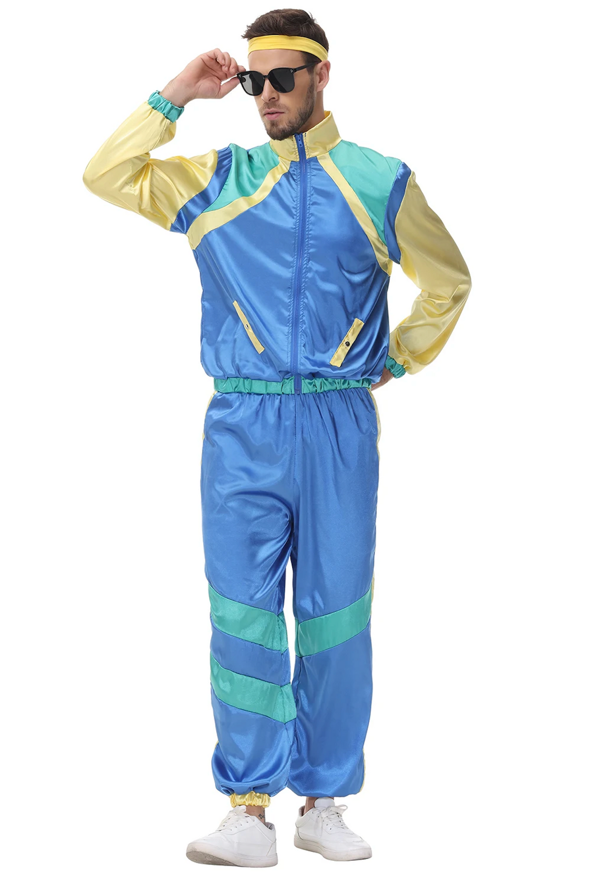 Retro Trainingsanzug für Herren im 80er- und 90er-Jahre-Sportstil mit farbigem Design